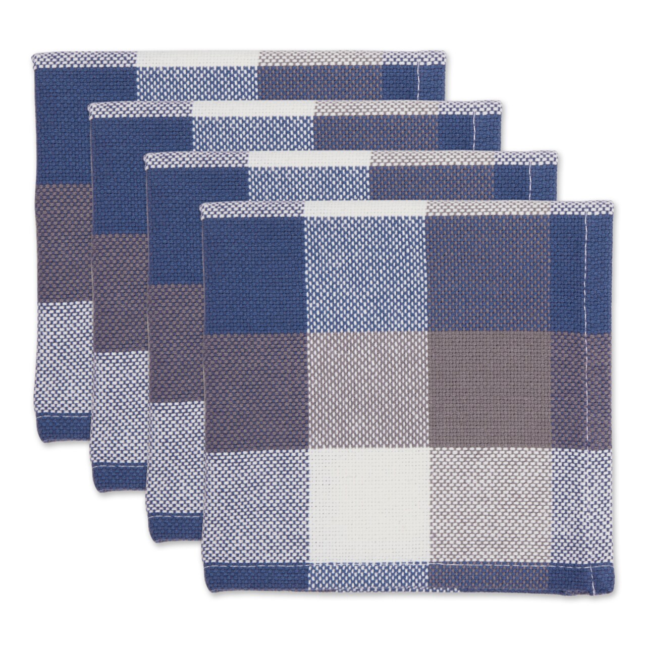 Contemporary Home Living Set of 4 French Blue and White Tri Color Check Dishcloths 13&#x22;